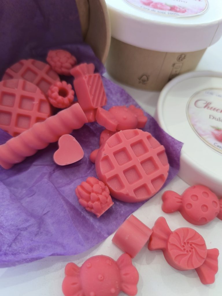 Wax melts de chuche de fresa elaborados con cera de soja 100% con aroma dulce e intenso